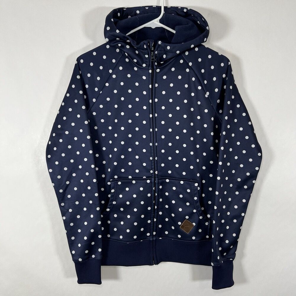 Burton Full Zip Hoodie Womens Size Small Navy Blue White Polk Dots Fleece